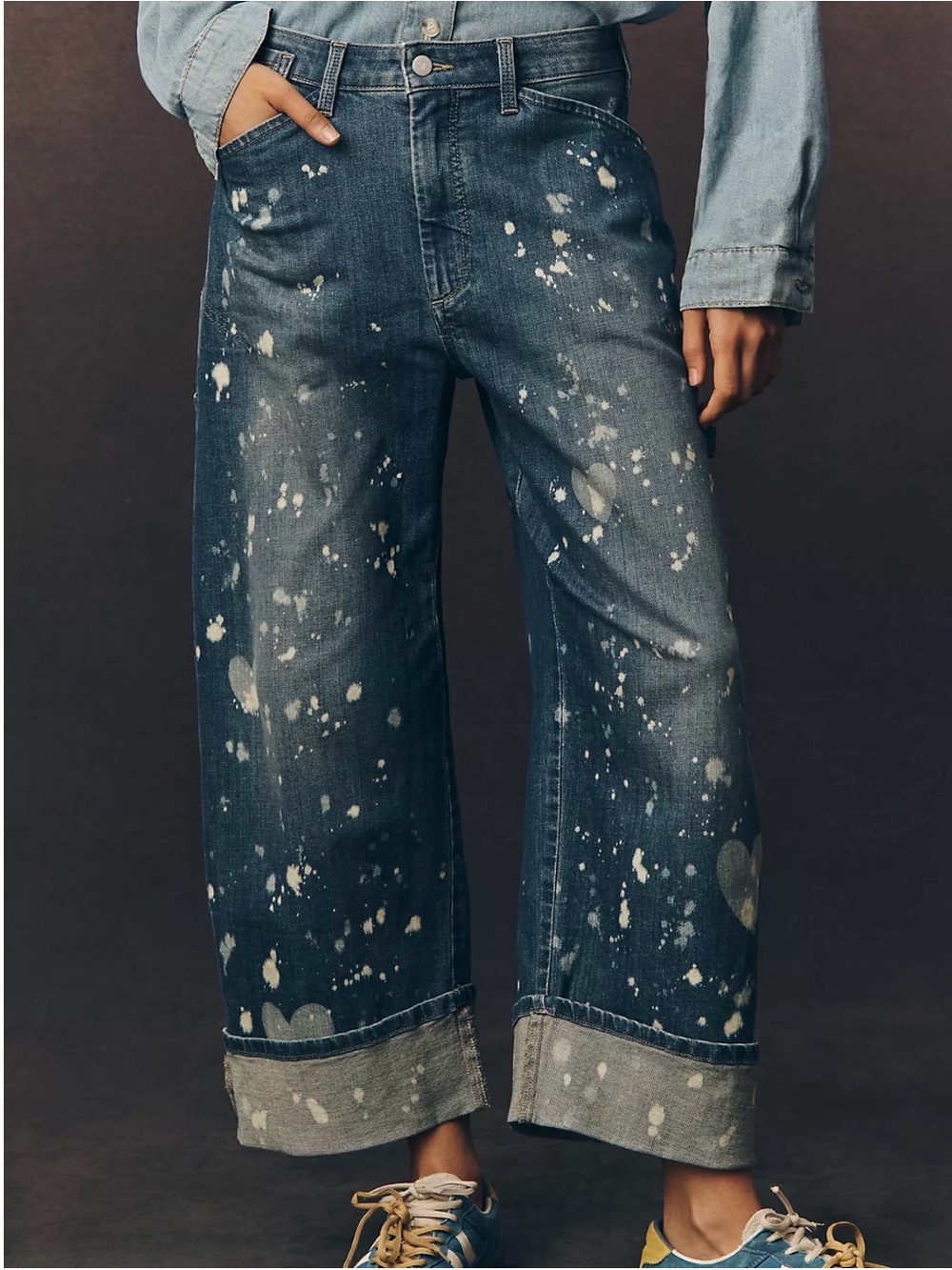 Pilcro Blue Paint-Splatter Wide-Leg Jeans